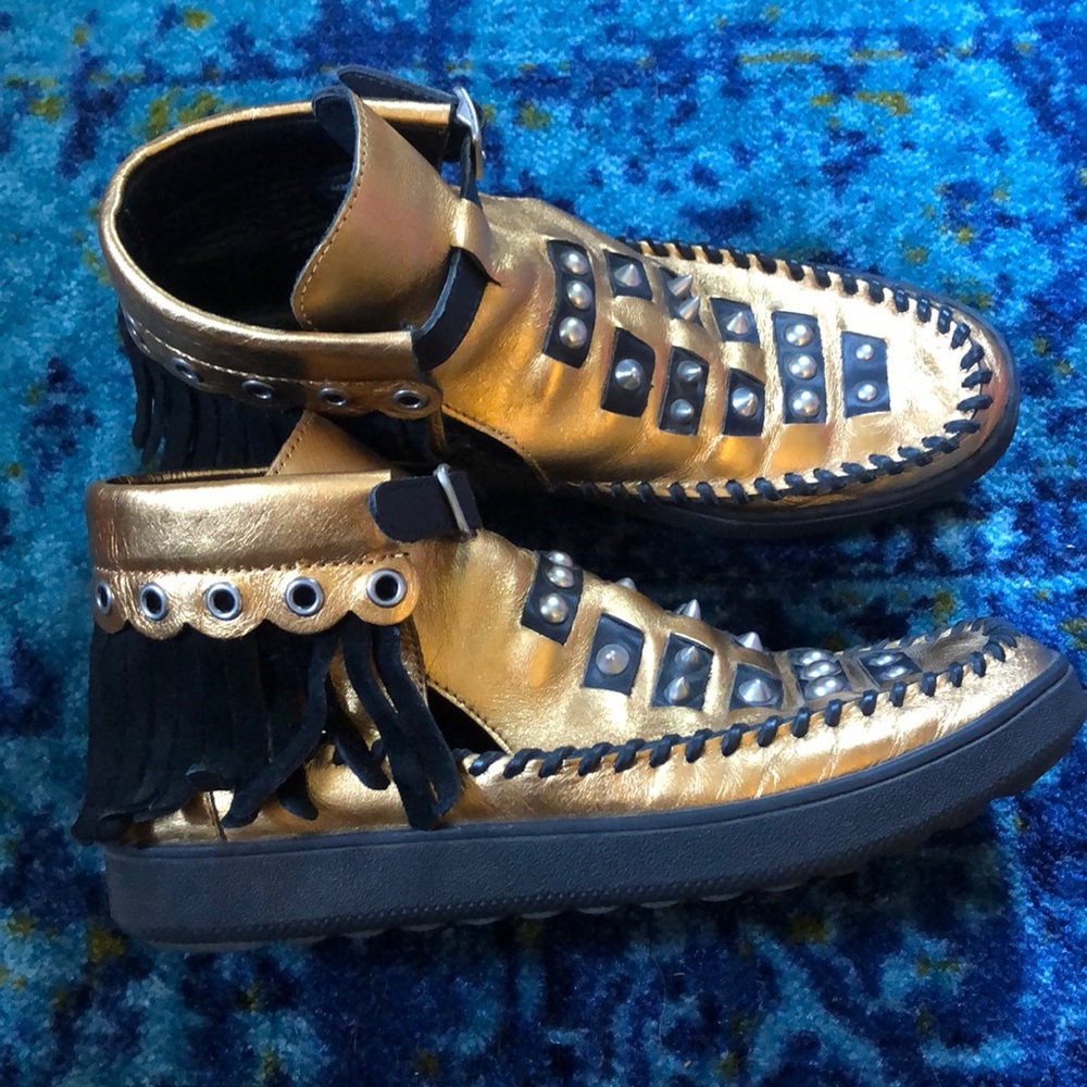 Coach Metallic Gold and Black Studded Fringe Mule - Picture 4 of 5